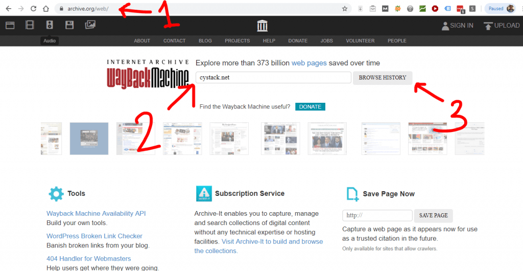 Hình 1: Nhập domain của bạn vào và bấm BROWSE HISTORY