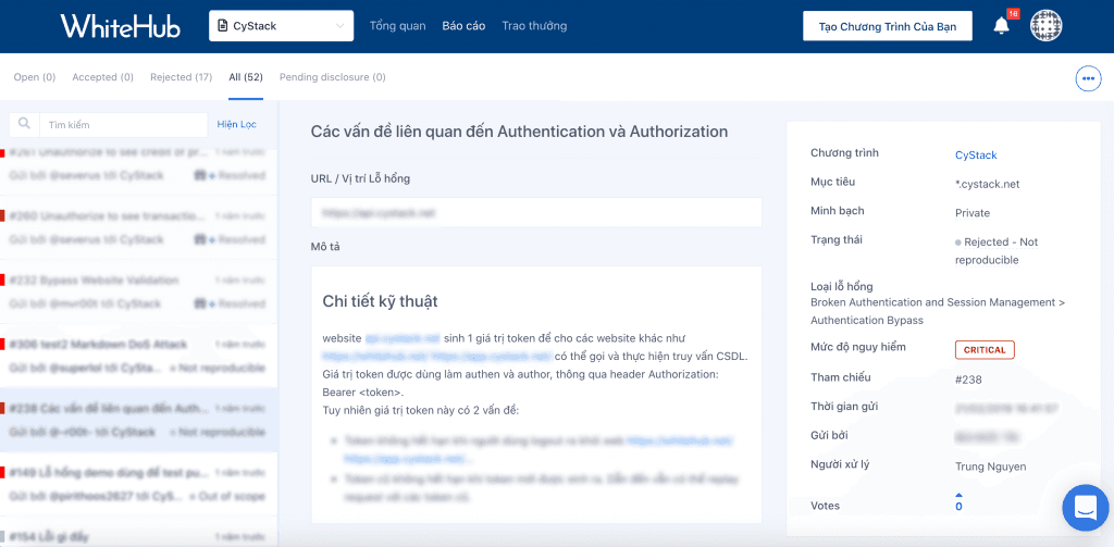 Báo cáo lỗ hổng trên Whitehub bug bounty