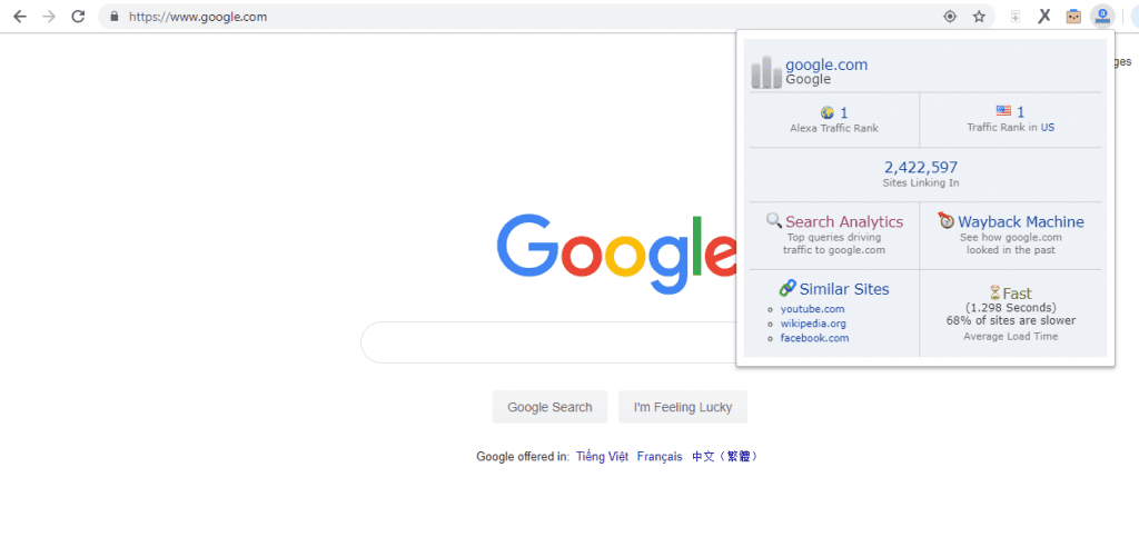 Google.com xếp hạng 1 trên Alexa ranking