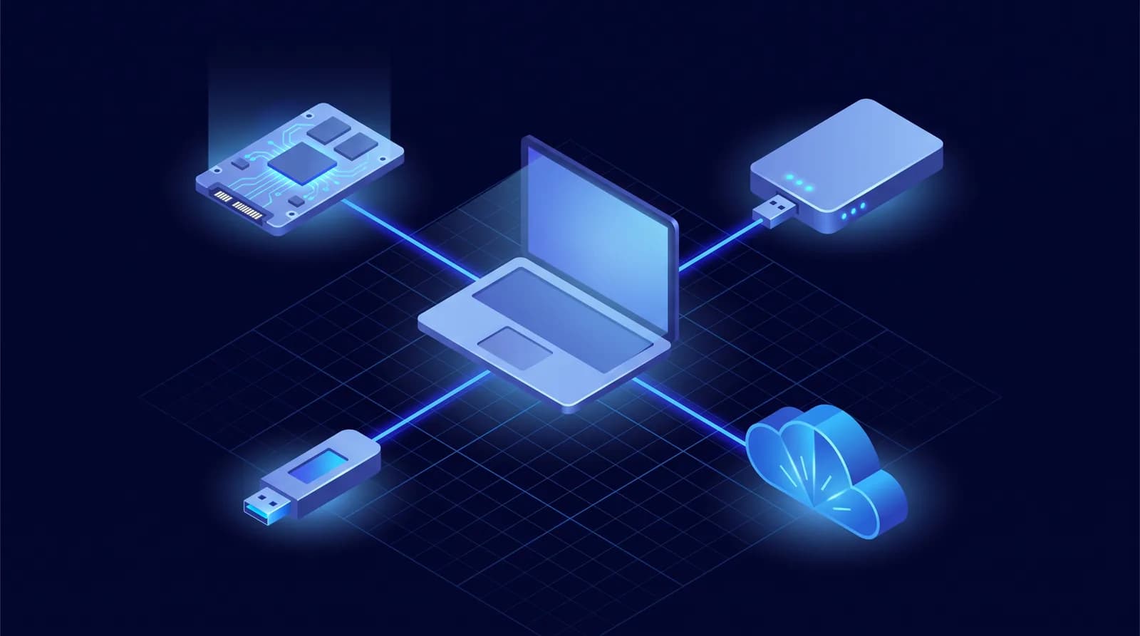 Máy tính cá nhân có bốn nhóm nơi lưu trữ chính: ổ cứng trong, ổ cứng ngoài, USB và dịch vụ đám mây.