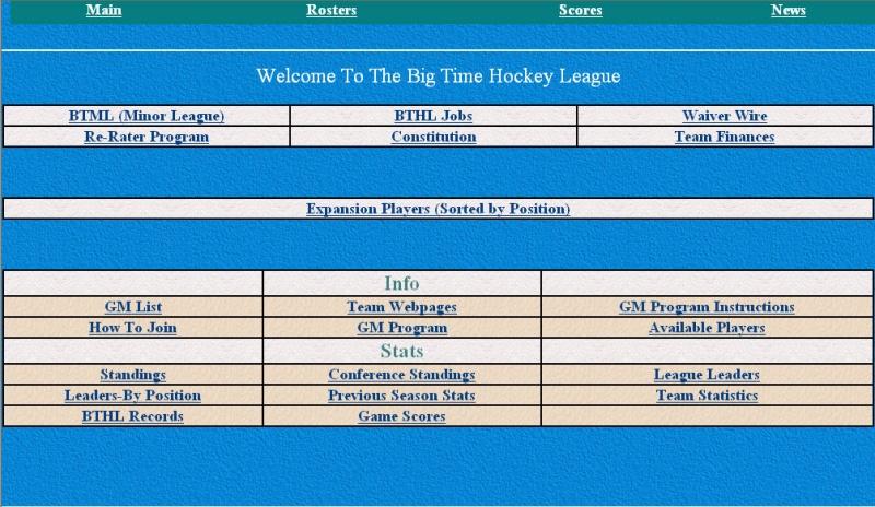 A website in the 1990s showing information about hockey news