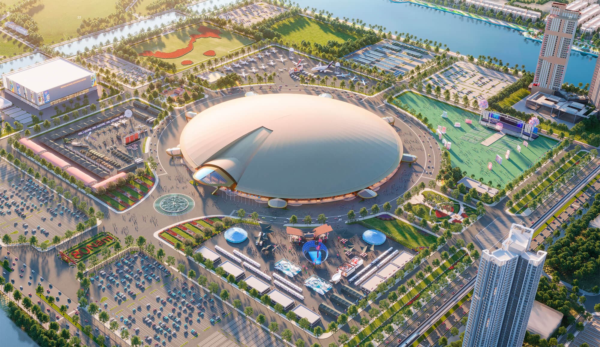 Vietnam Exhibition Center (VEC) from higher-up. The design of which similar to a turtle.