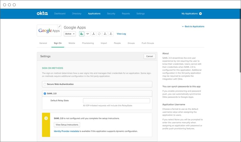 okta sso screenshot