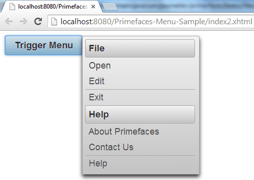 PrimeFaces Menu 