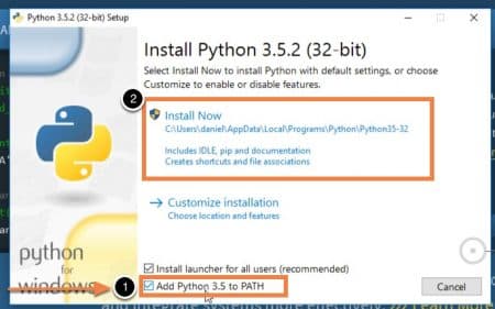 windows setup run the python installer