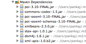 Các file jar phụ thuộc của ứng dụng ví dụng dùng Apache POI