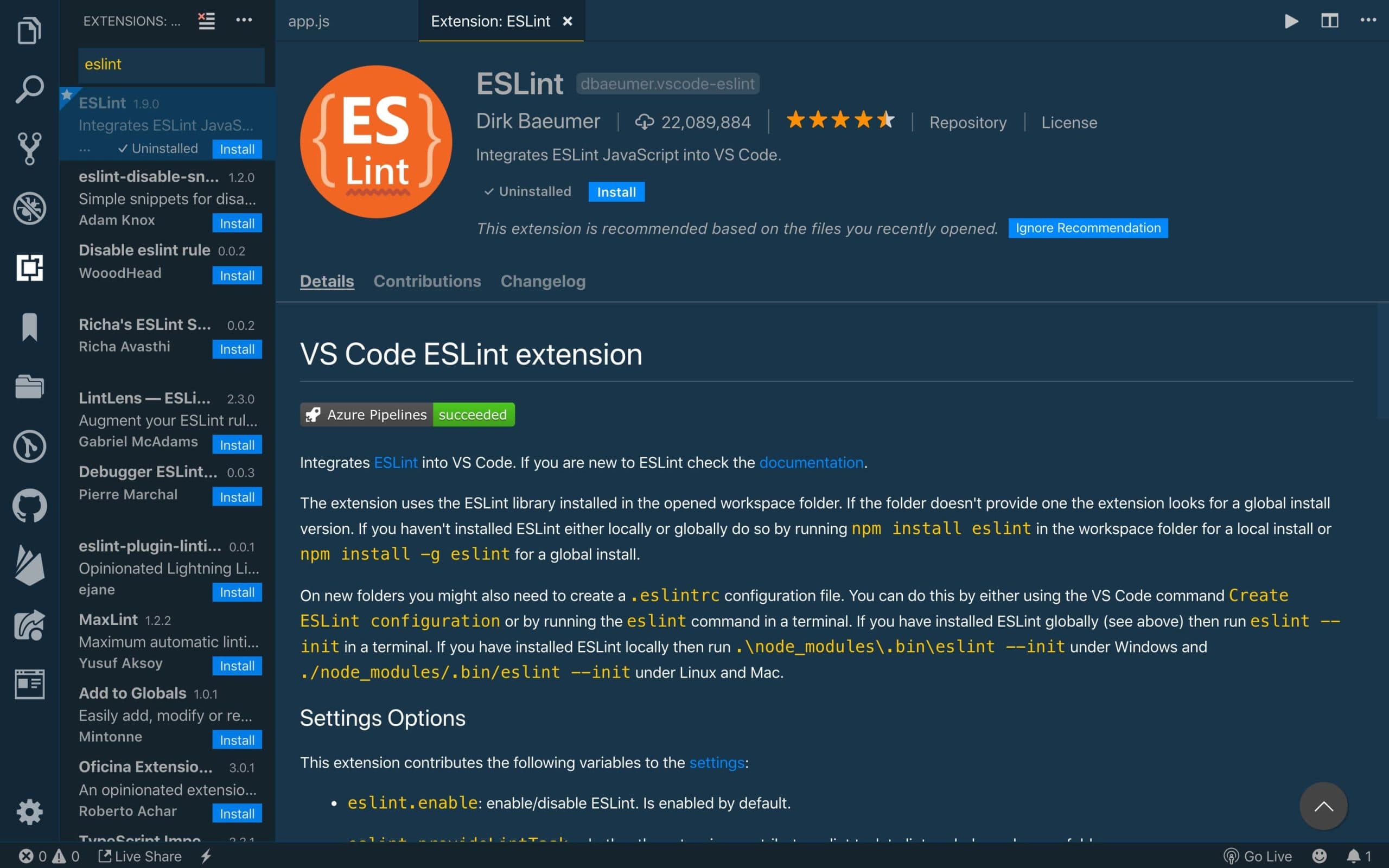 dinh dang bang lint visual studio code 2