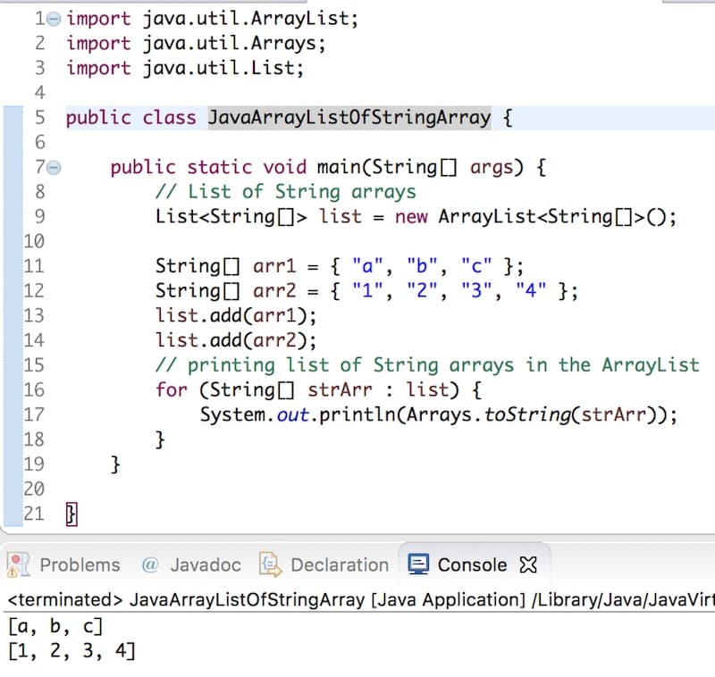 Mảng chứa ArrayList trong Java