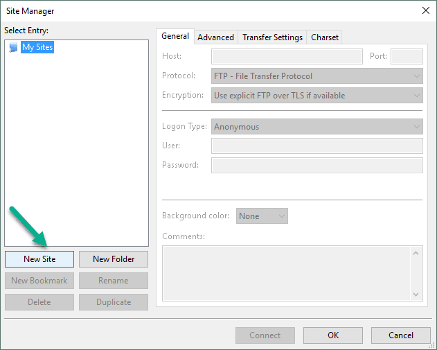 Giao diện đăng nhập trên FileZilla