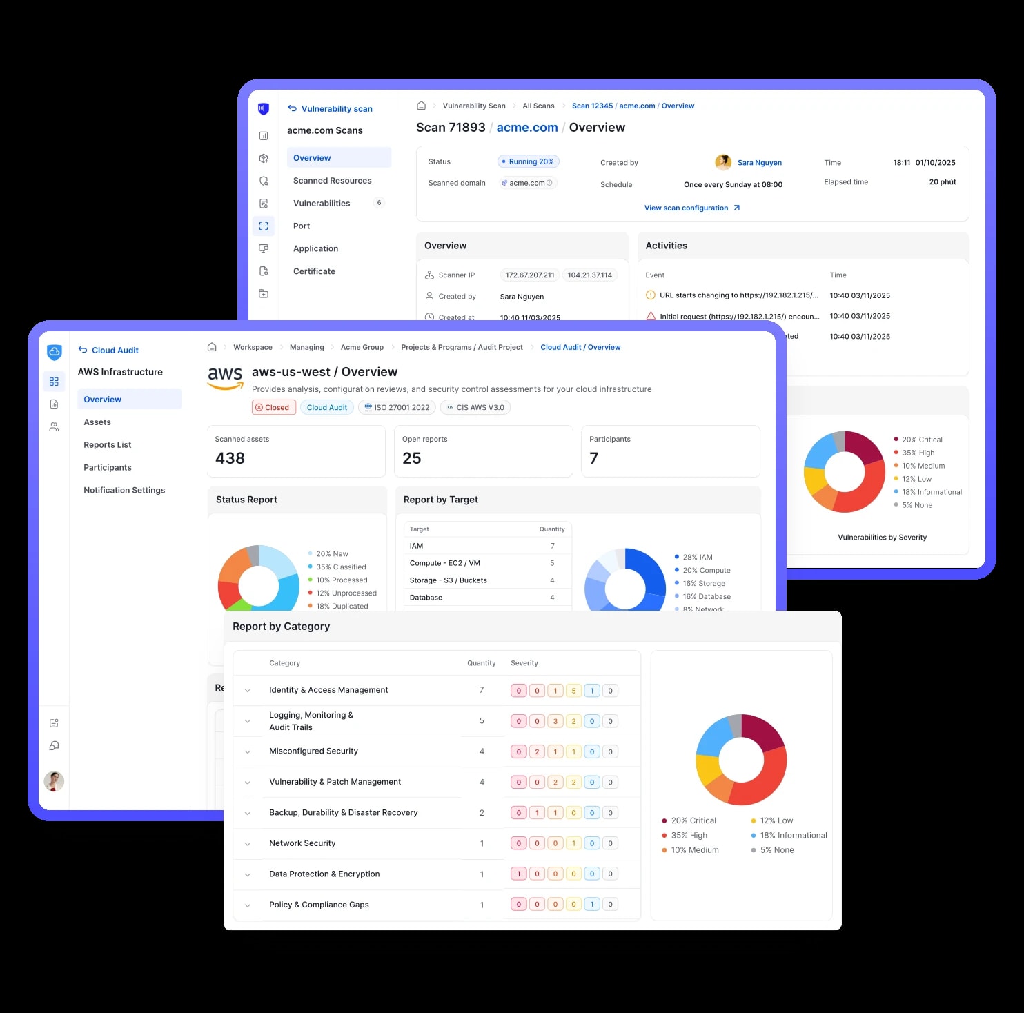 VulnScan vulnerability scanning interface and Cloud Audit dashboard